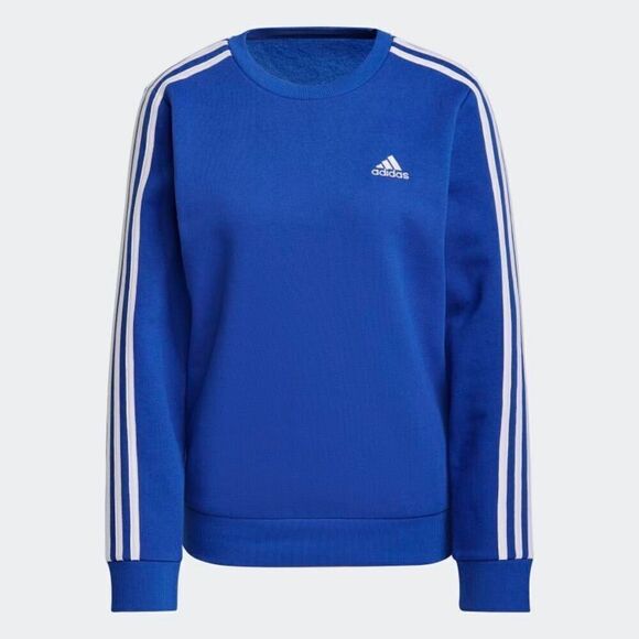 Adidas ESSENTIALS 3-STRIPES FLEECE SWEATSHIRT Size 1X Blue & White Plus unisex - Picture 1 of 12